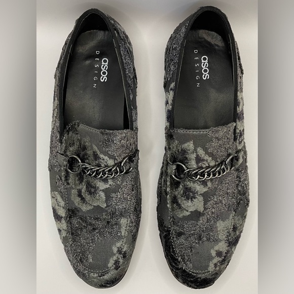 ASOS DESIGN~loafers in grey velvet~floral design with snaffle~Sz 8~No Box - Picture 1 of 8
